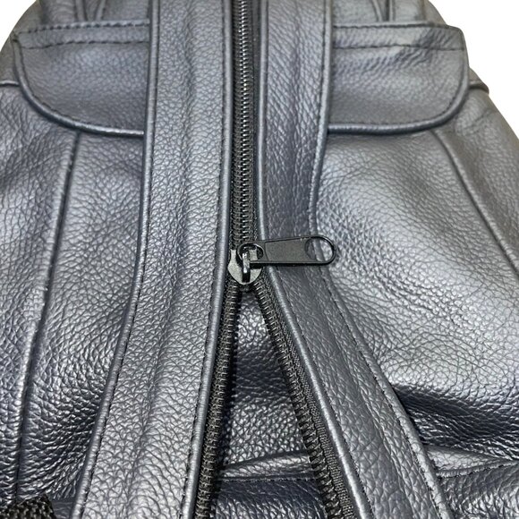 Women’s Dark Blue Genuine Leather Adjustable Straps With Zipper Backpack Size S main image 9